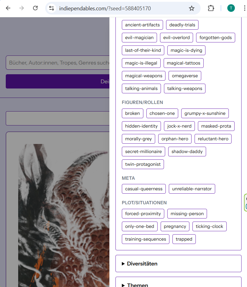 Screenshot der Filtermöglichkeiten bei Indiependable